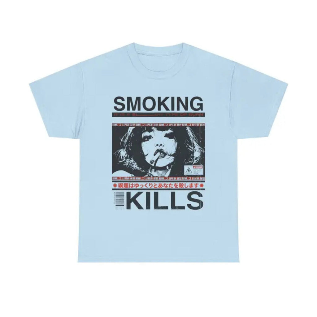 "Smoking Kills" Manga Style T-Shirt – Retro Anime Aesthetic Graphic Tee, Unisex Cotton Shirt