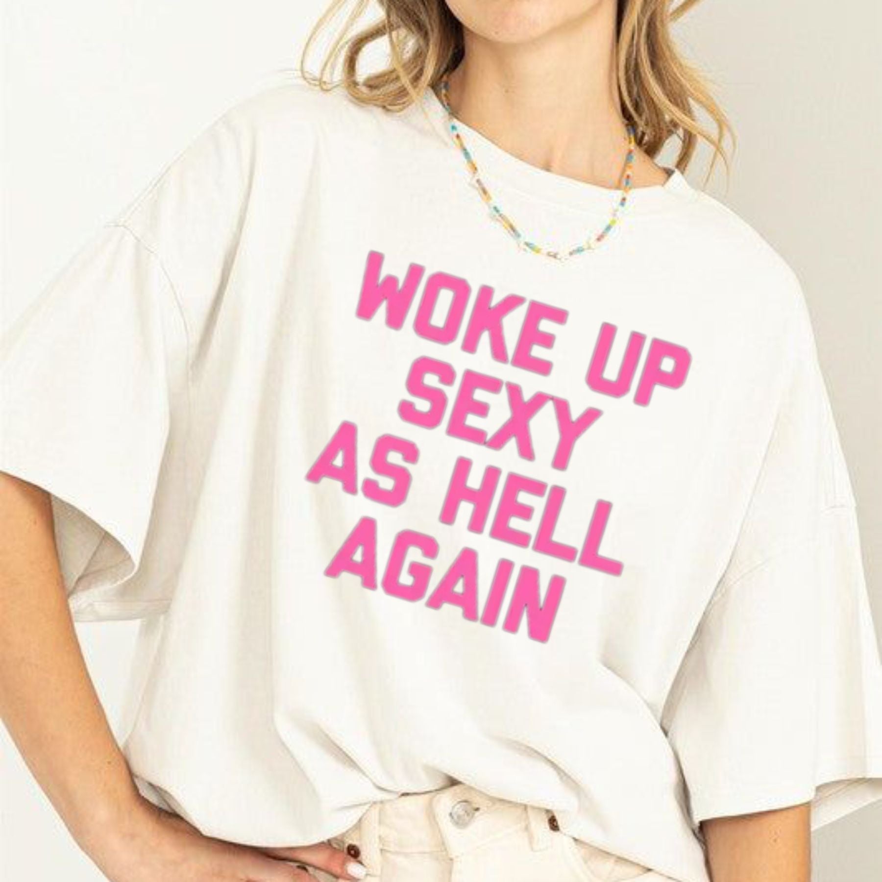 "Woke Up As Hell" Funny Sarcastic Morning Mood T-Shirt – Urban Streetwear Aesthetic Graphic Top for Coffee Lovers & Late Sleepers