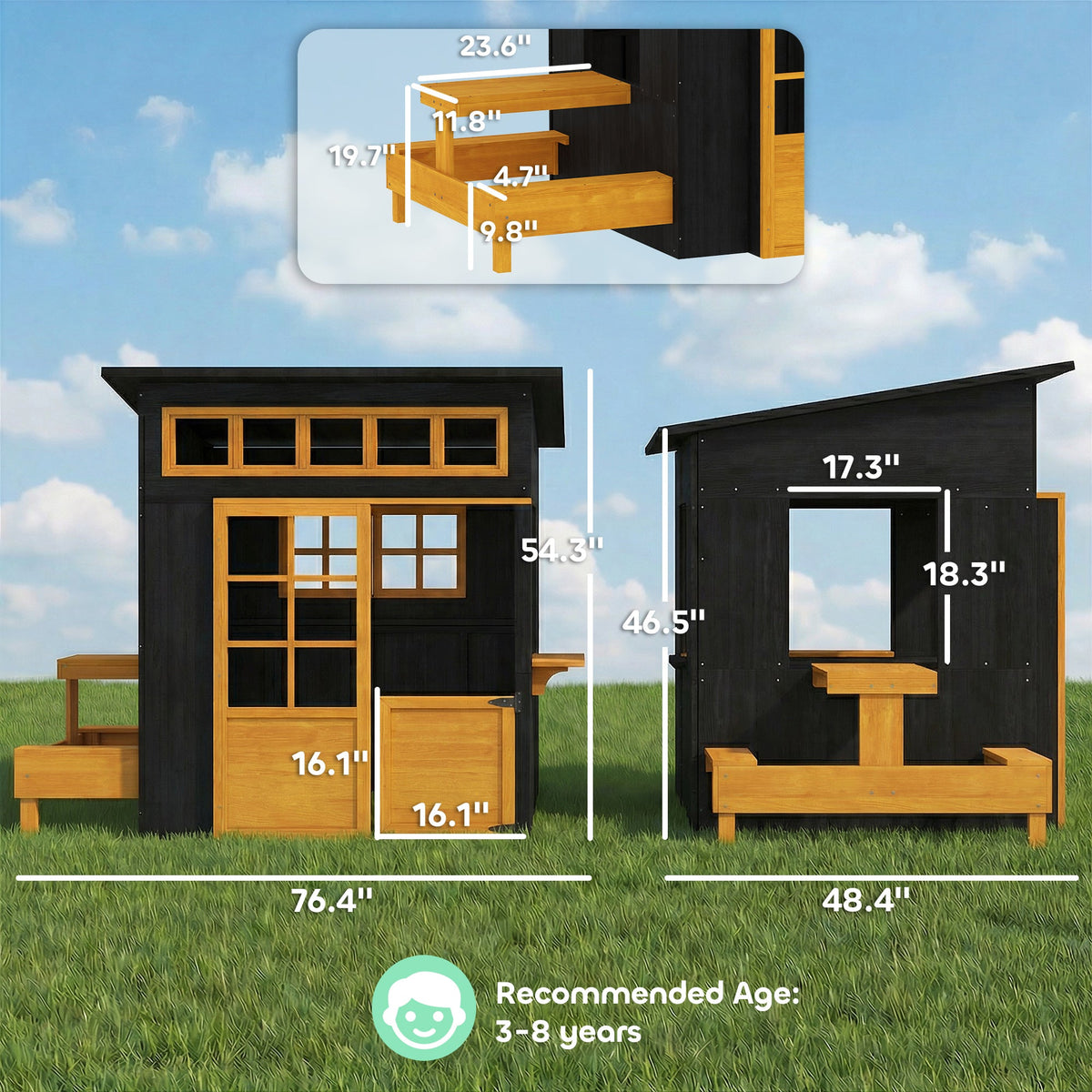 Chalkboard Cottage Playhouse with Picnic Table