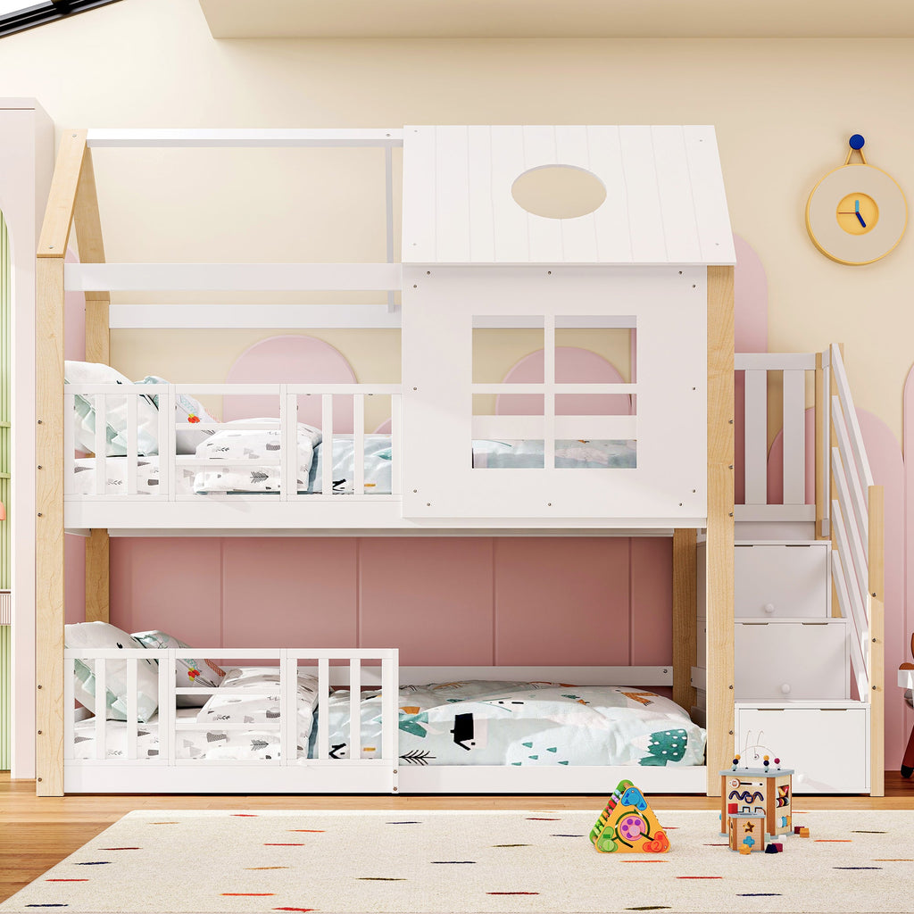 Storybook House Bunk Bed with Storage Stairs