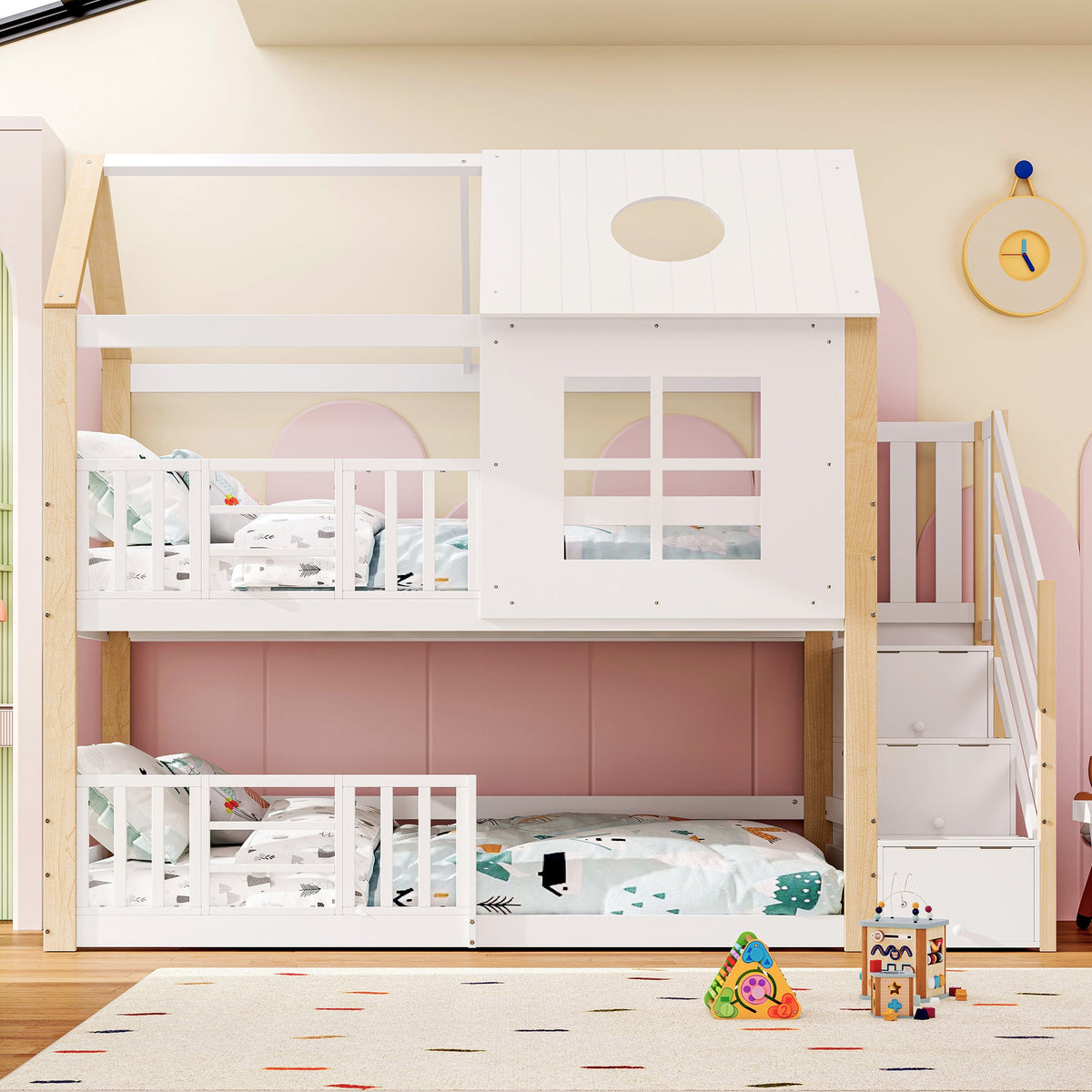 Storybook House Bunk Bed with Storage Stairs