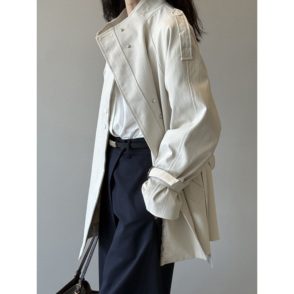 Stand Collar Trench Coat For Women Loose Casual Jacket