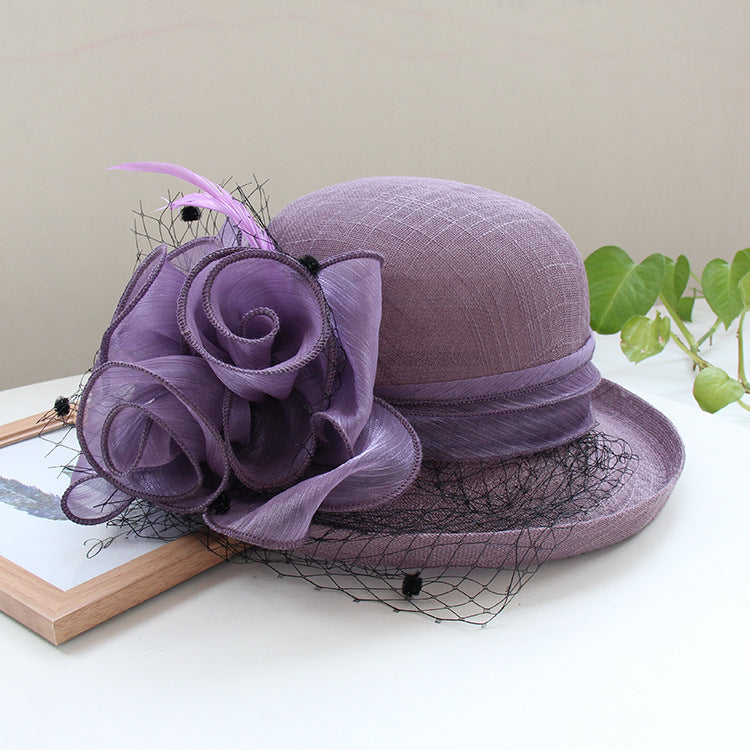 Banquet Flower Top Hat With Curled Brim Sun Hat