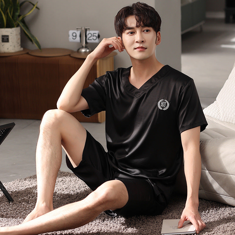 Pajamas Short-sleeved Shirt And Shorts Loose Ice Silk Suit Homewear