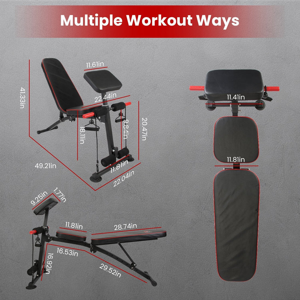 Adjustable Weight Bench with Preacher Curl Pad & Resistance Bands