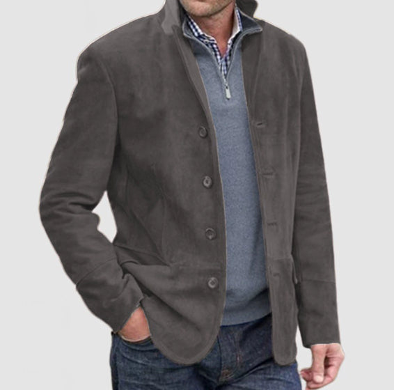 Men's Jacket Winter Stand Collar Button-up Coat Casual Blazer Outerwear Clothing