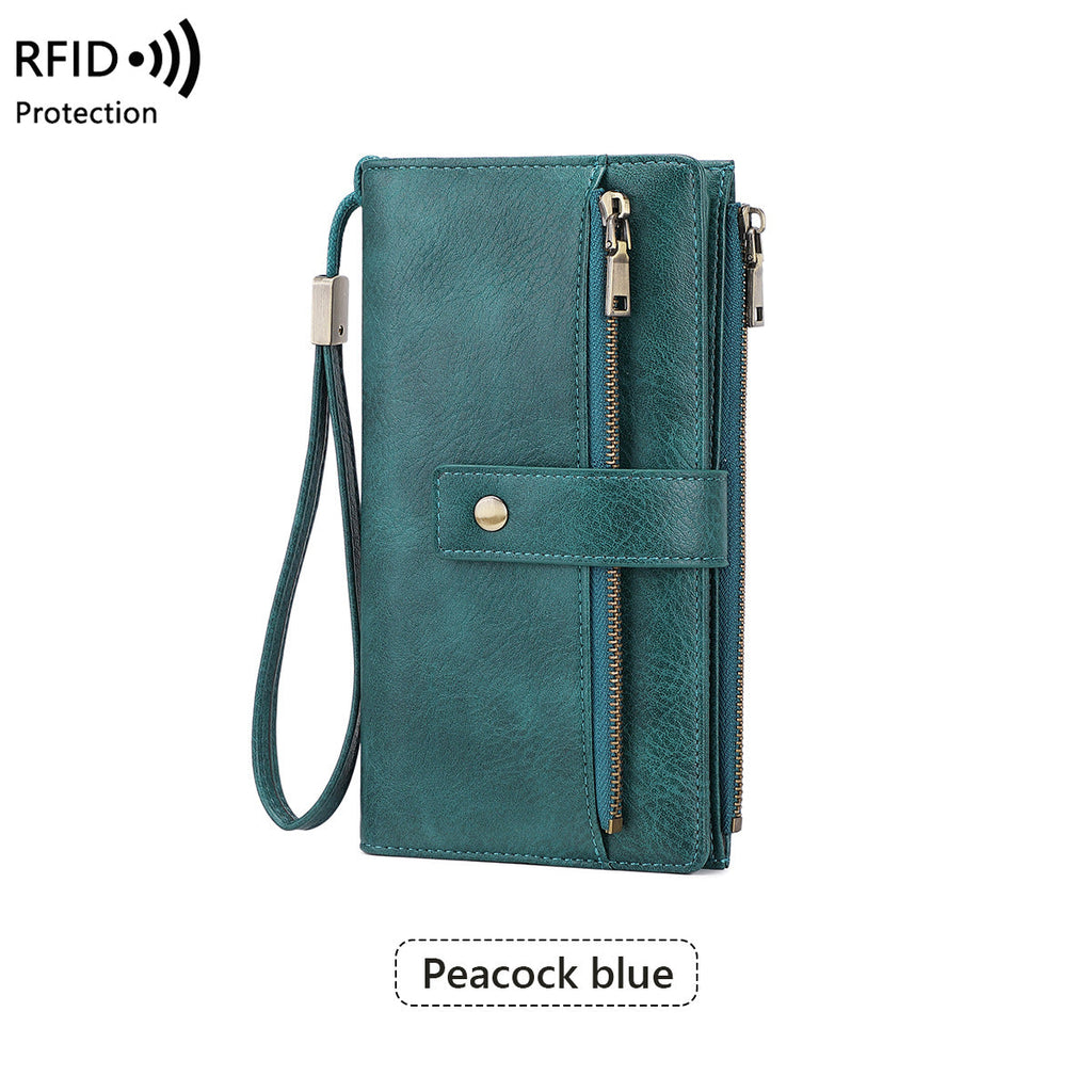 Anti-magnetic Womens Multi-Card Trifold Long Fashion Wallet