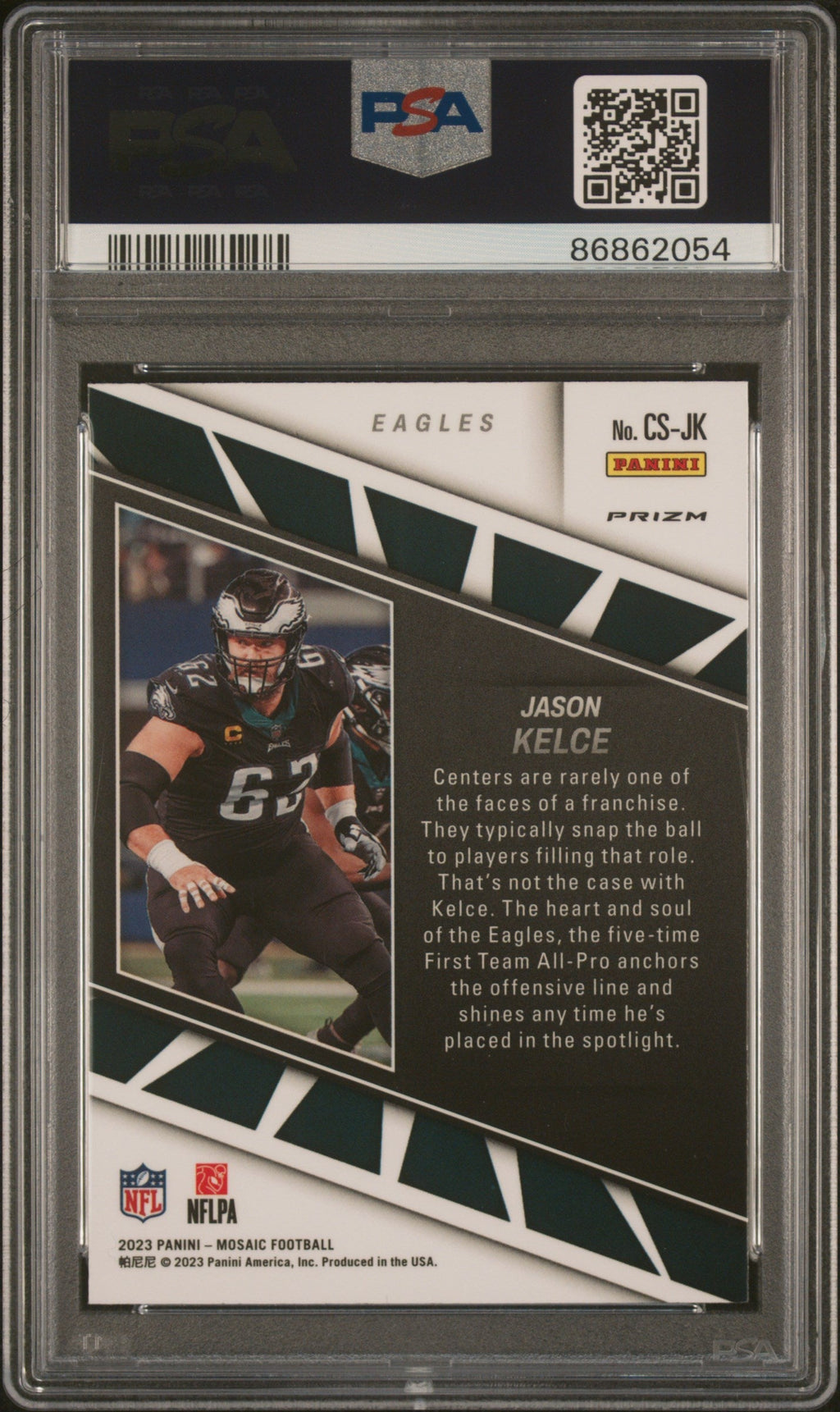 Graded 2023 Panini Mosaic Jason Kelce #CSJK Center Stage Football Card PSA 10 Gem Mint