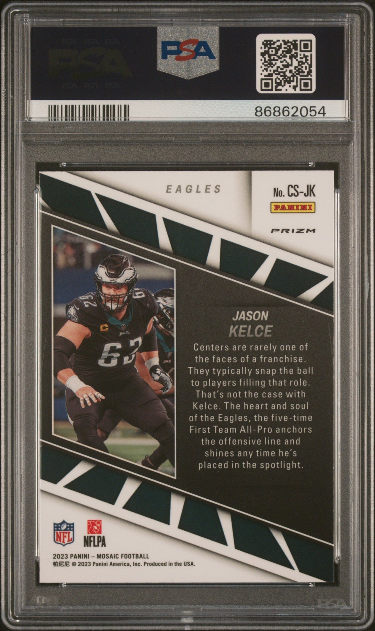 Graded 2023 Panini Mosaic Jason Kelce #CSJK Center Stage Football Card PSA 10 Gem Mint