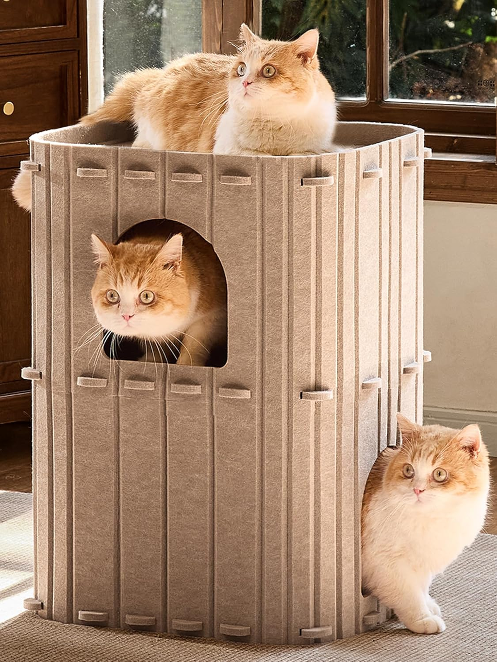 2-Story Cat House with Felt Caves for Multi-Cat Homes