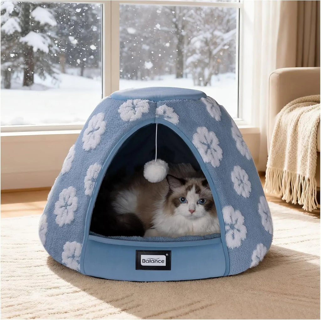 2-in-1 Plush Cat Cave Bed & Tent – 19-Inch