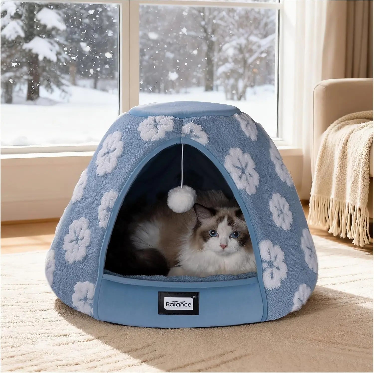 2-in-1 Plush Cat Cave Bed & Tent – 19-Inch