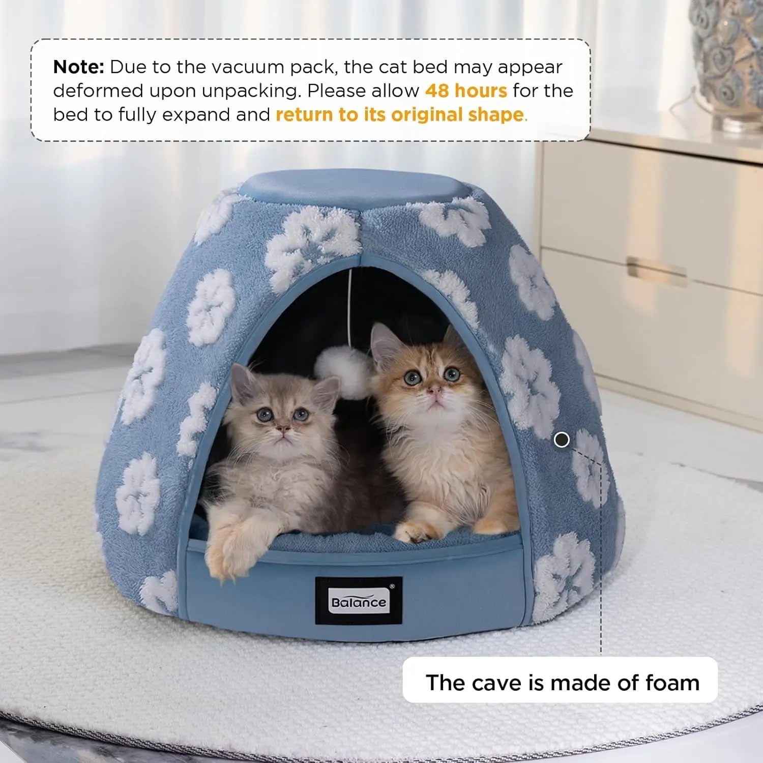 2-in-1 Plush Cat Cave Bed & Tent – 19-Inch