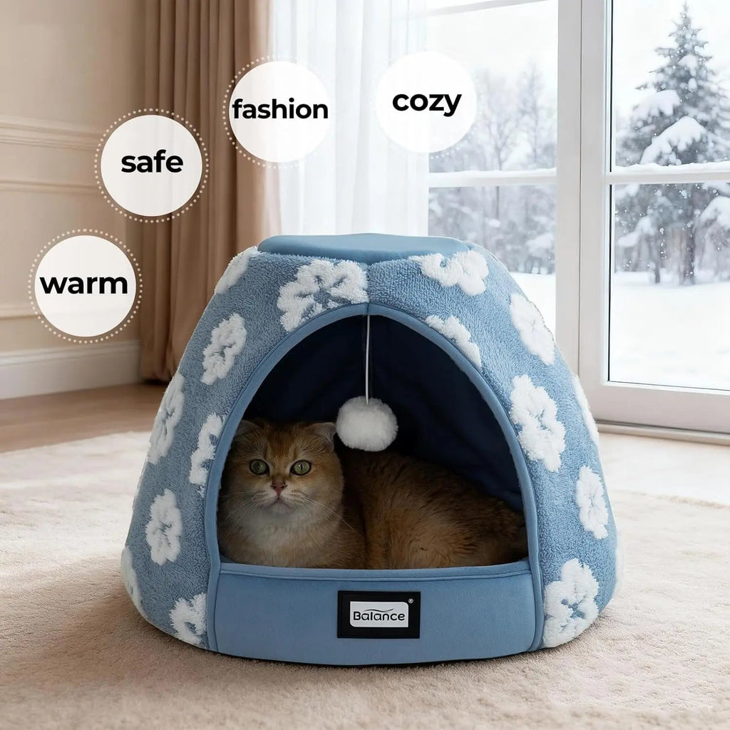 2-in-1 Plush Cat Cave Bed & Tent – 19-Inch