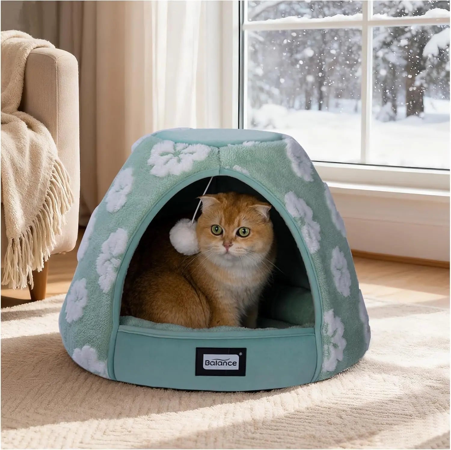 2-in-1 Plush Cat Cave Bed & Tent – 19-Inch