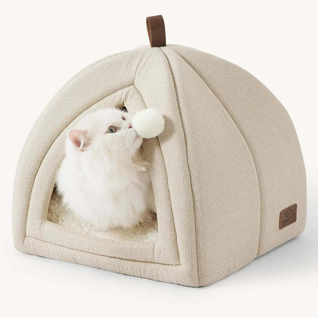 2-in-1 Cat Cave Bed – Foldable Indoor Tent with Washable Cushion