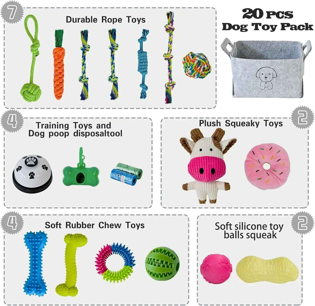 20-Piece Puppy Teething Chew Toy Set with Storage Basket