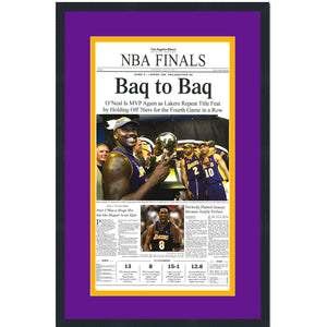 Framed Los Angeles LA Times Lakers Baq To Baq 2001 NBA Finals Champions 14x22 Basketball Newspaper Cover Photo Professionally Matted