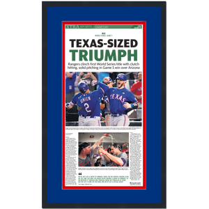 Framed Fort Worth Star-Telegram Texas Rangers Texas-Sized Triumph 2023 World Series Champions 14x24 Baseball Newspaper Cover Photo Professionally Matted V2