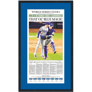 Framed Los Angeles LA Times Dodgers That Ol' Blue Magic 2024 World Series Champions 15x25 Baseball Newspaper Cover Photo Professionally Matted
