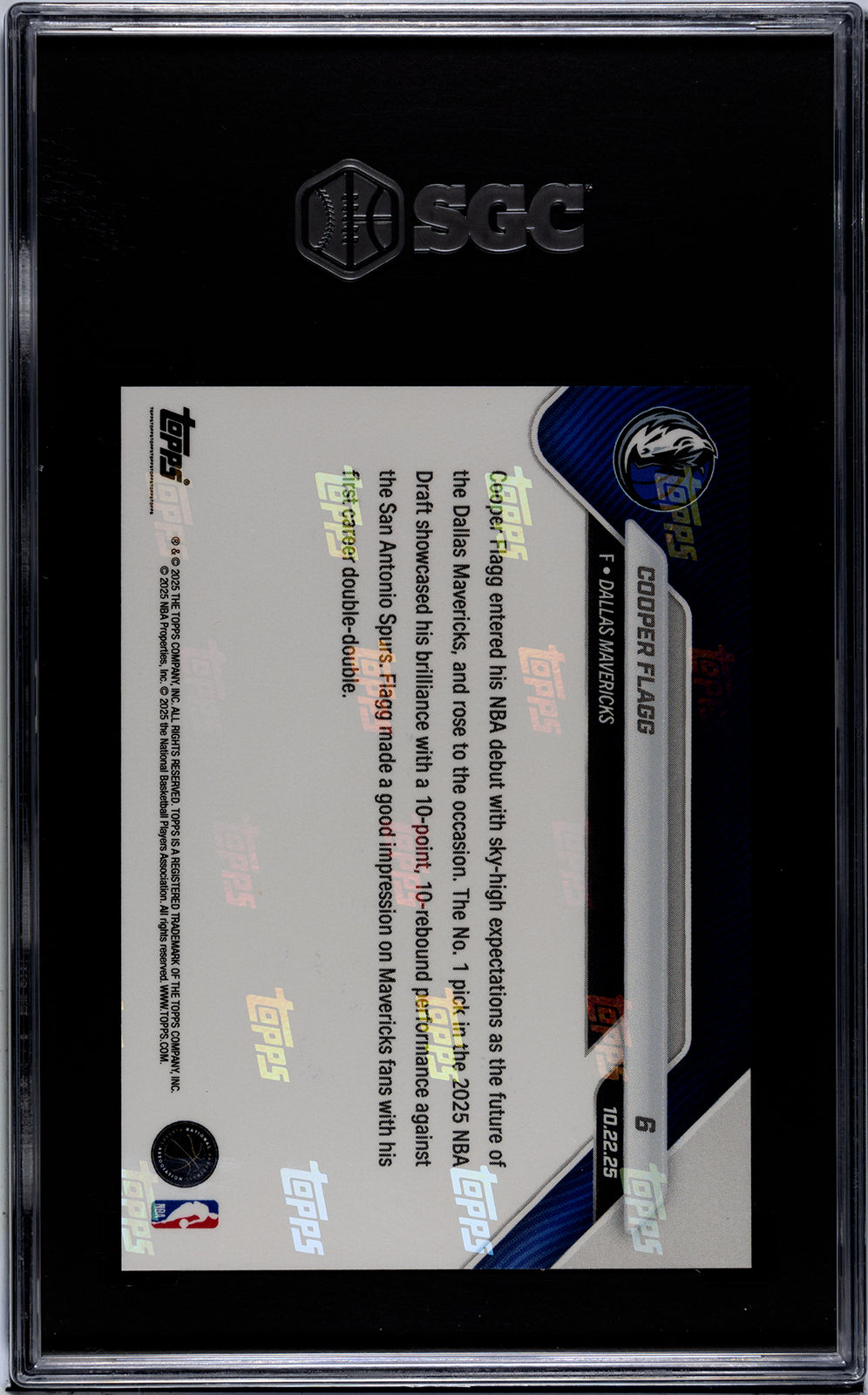 Graded 2025 Topps Now Cooper Flagg #6 Rookie RC Basketball Card SGC 8.5 Near Mint