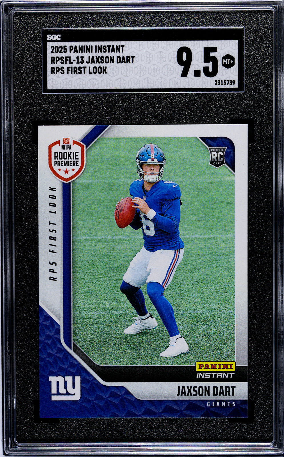 Graded 2025 Panini Instant Jaxson Dart #RPSFL13 RPS First Look Rookie RC Football Card SGC 9.5 Mint+