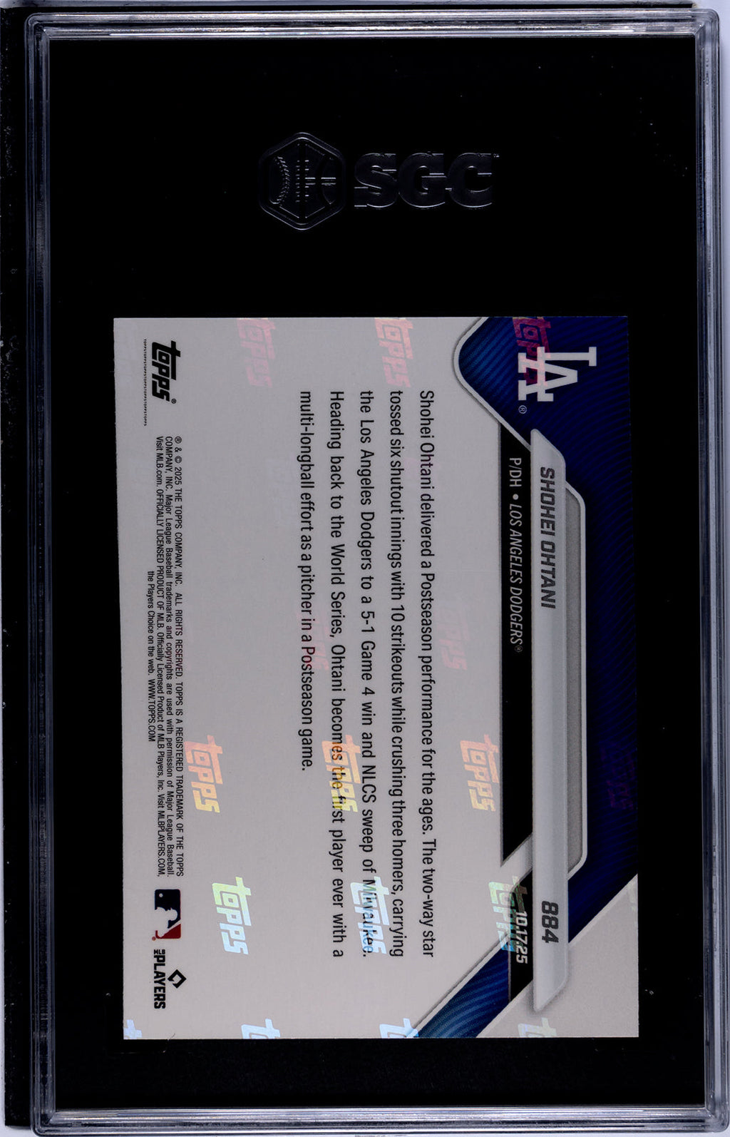 Graded 2025 Topps Now Shohei Ohtani #884 Baseball Card SGC 8 Near Mint