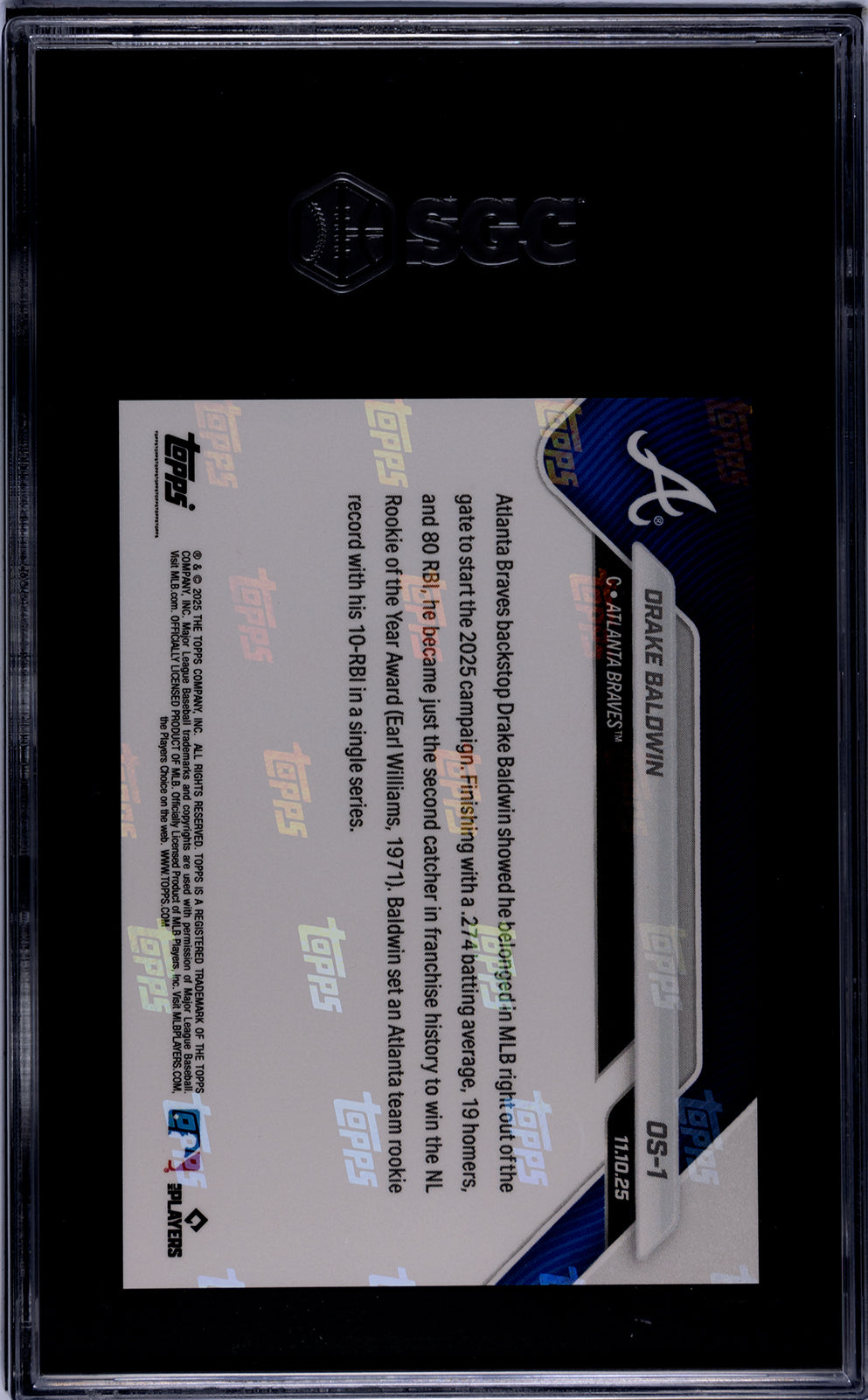 Graded 2025 Topps Now Drake Baldwin #OS1 Offseason Rookie RC Baseball Card SGC 10 Gem Mint