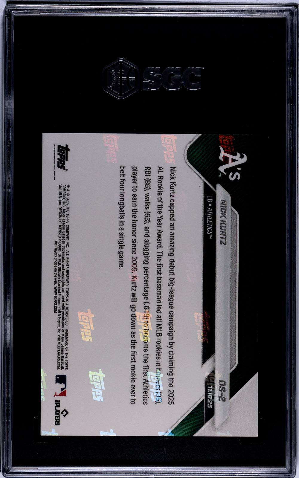 Graded 2025 Topps Now Nick Kurtz #OS2 Offseason Rookie RC Baseball Card SGC 10 Gem Mint