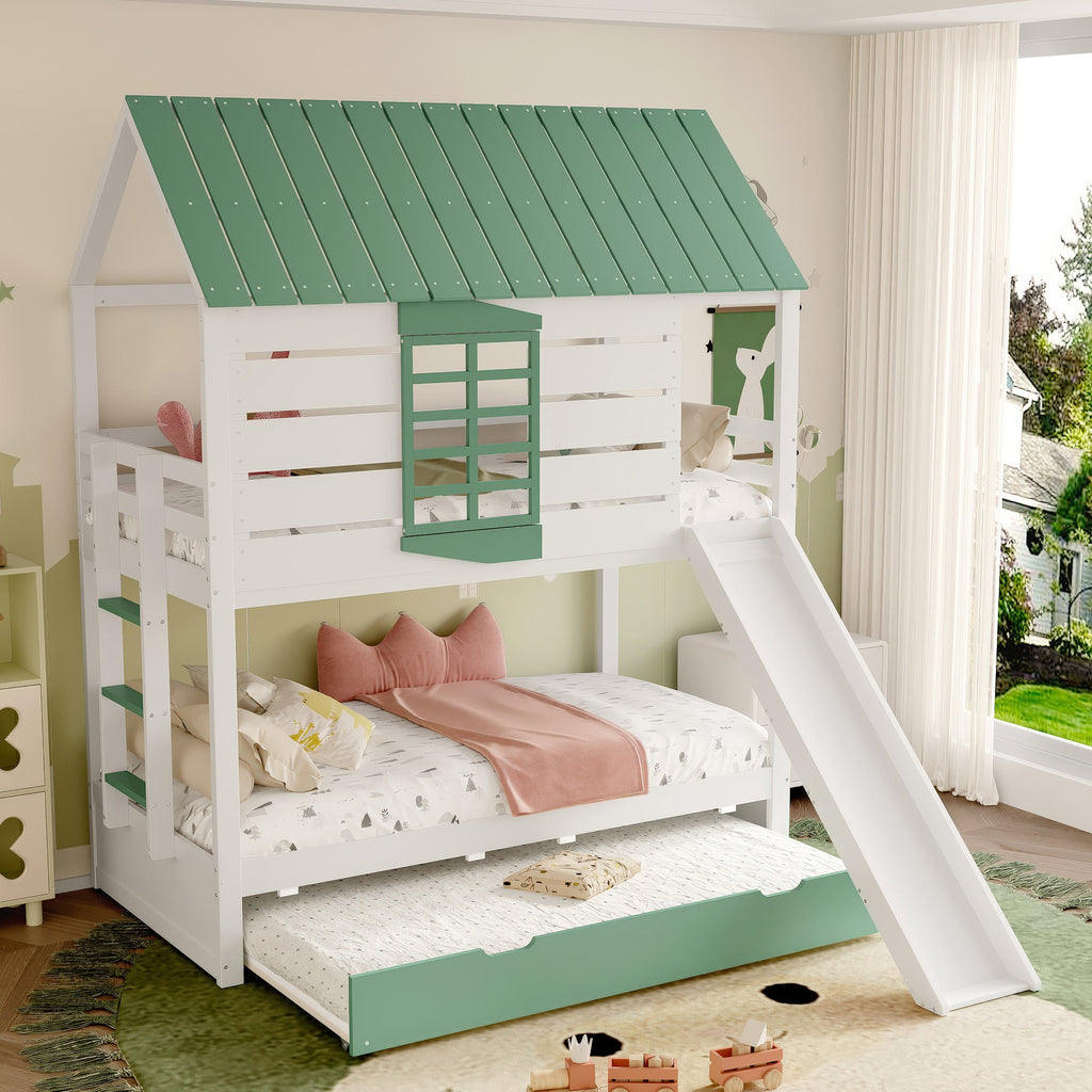 Woodland House Bed with Slide & Trundle