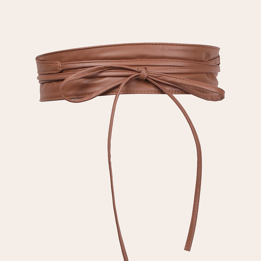 Womens Faux Leather Wide Waist Cincher With Lace-up Bow Detail Belt