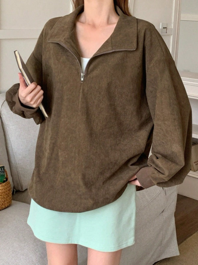 Women's Casual Corduroy Hoodie With Leopard Print Pattern