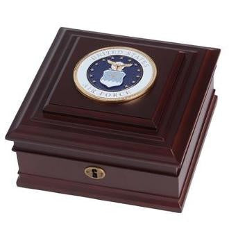 Air Force Medallion Desktop Box Made From Mahogany Colored Wood