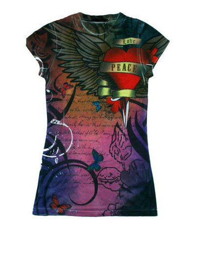 Girls Love and Peace Juniors Sublimation Fashion Shirt Size Small