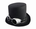Steampunk Black Top Hat with Silver Goggles