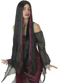 36" Black and Burgundy Long Streaked Witch Wig