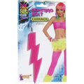 Neon Pink Plastic Glitter Lightning Bolt Earrings Pair