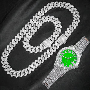 Silver Watch With A Green Dial
