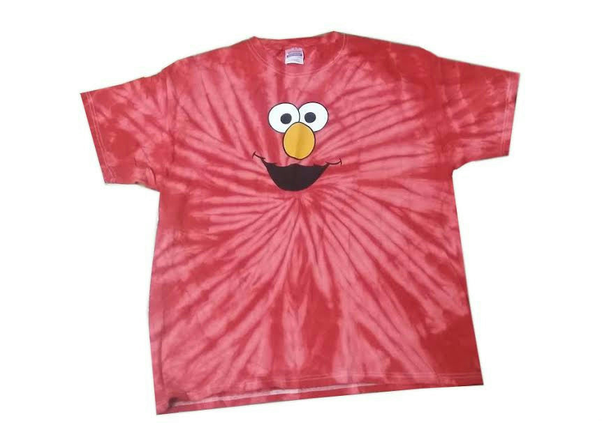 Red Elmo Face Tie Dye Tee Short Sleeve Shirt X-Large Unisex Adult XL