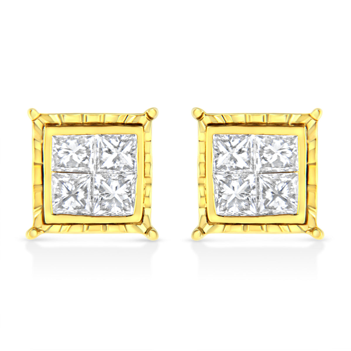 14K Yellow Gold 1 Cttw Princess Cut Diamond Square Stud Earrings