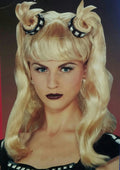 Blonde Dominatrix Wig Wavy Wig with Bangs and Pigtails Studded Choker Accent