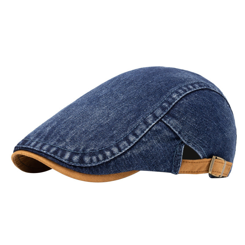 Men's Leisure Washed-out Denim Contrast Color Beret