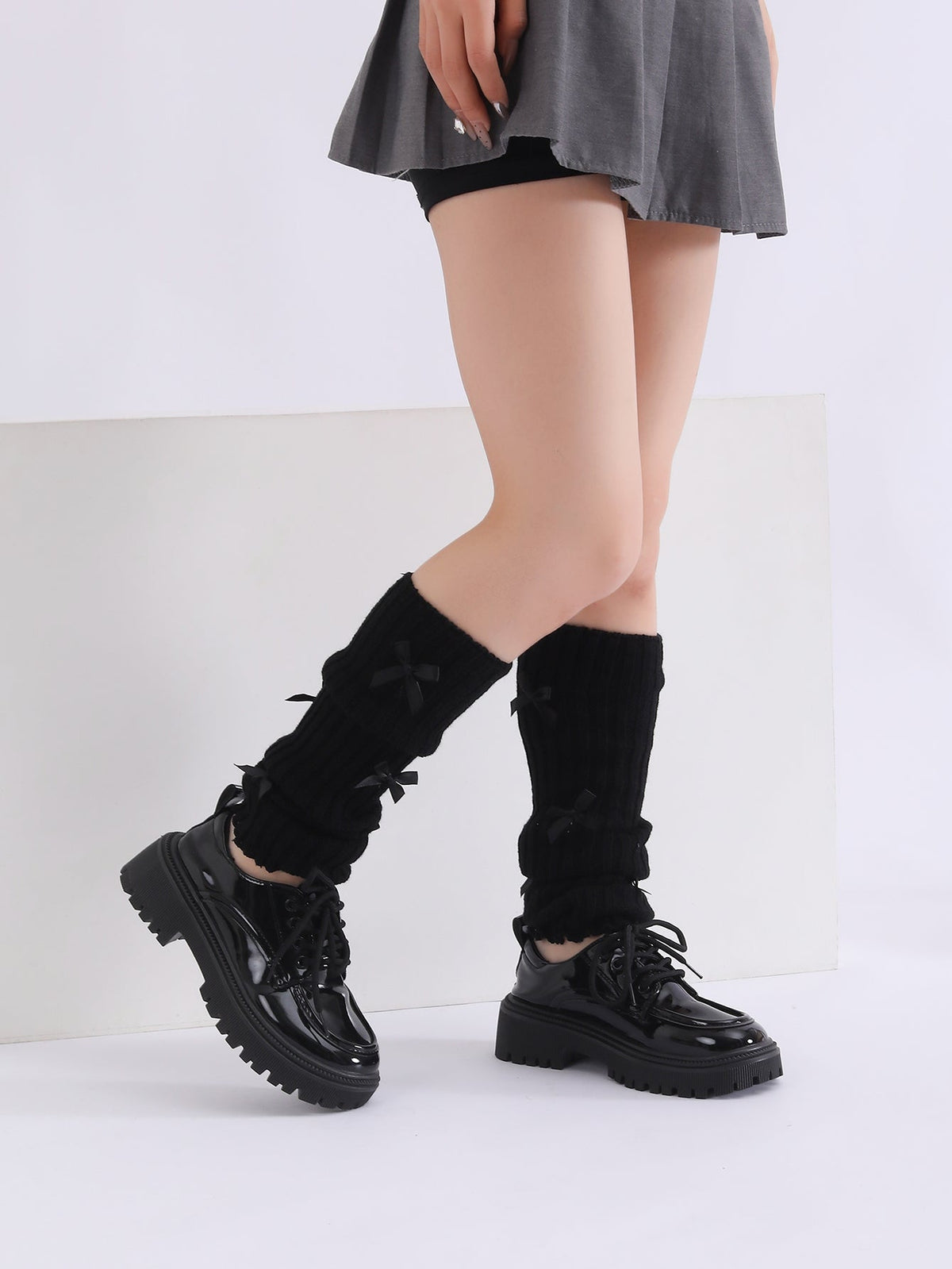 Girls Women Knitted Bow Knot Stacked Socks Style Calf Leg Cover Pile Socks Leg Warmer