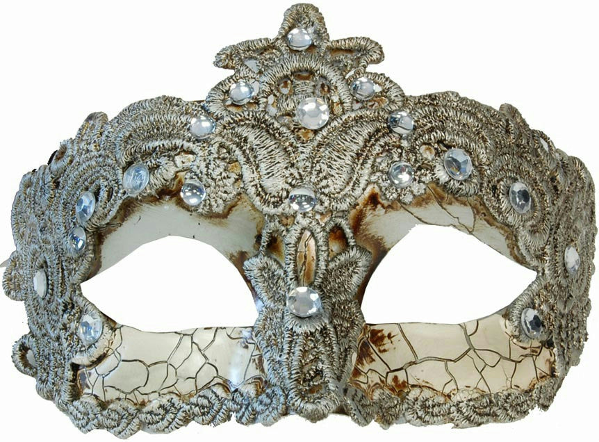 Silver Crackle Brazilian Diamond Masquerade Eye Mask With Lace and Rhinestones
