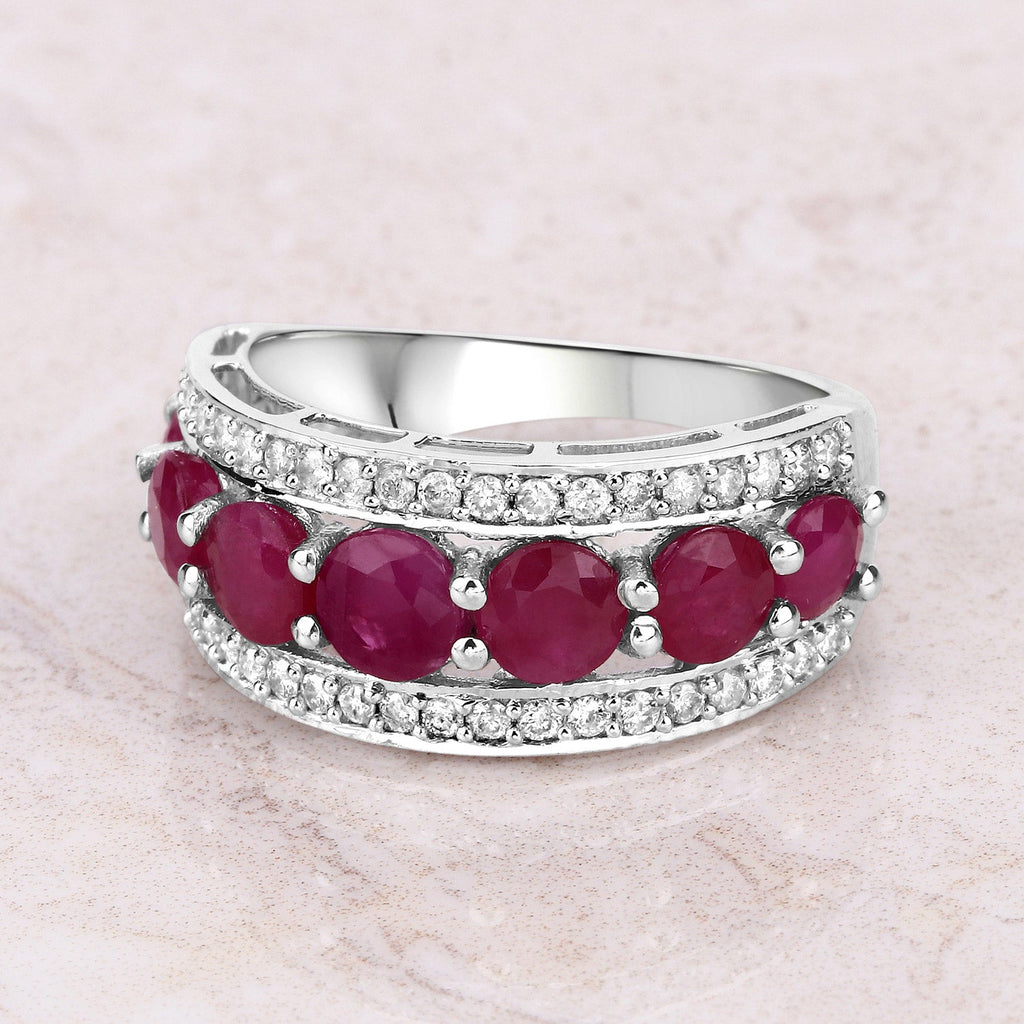 3.24 Carat Genuine Ruby and White Diamond 14K White Gold Ring