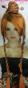 Auburn Red Power Bun With Braids Japanese Chinese Geisha Oriental Costume Wig