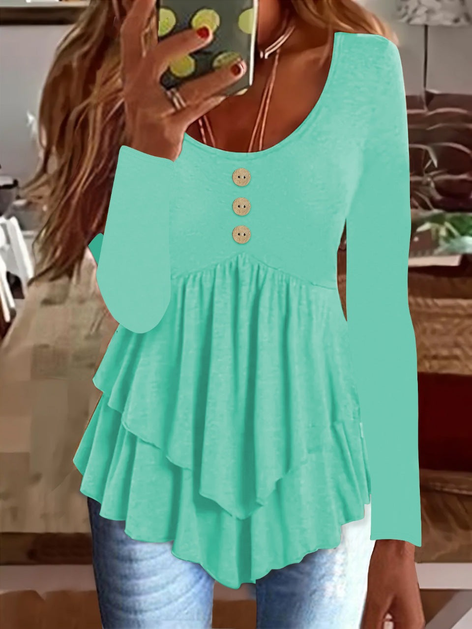 Women's Fashion Three-button Casual Long-sleeved Top