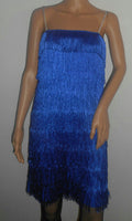 Women's Blue 1920's Deluxe Flapper 9 Tiered Fringe Costume Dress Beaded Straps