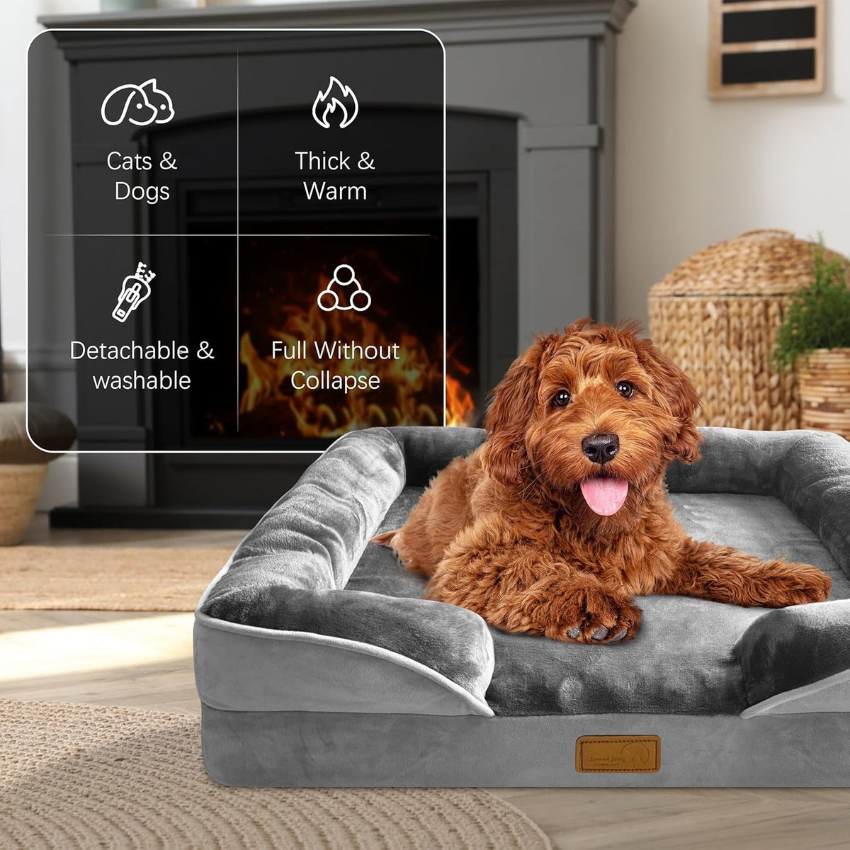 Orthopedic Dog Bed Sofa with Bolster, Washable Cover