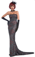 Women's Long Gray Torn Tattered Red Slit Couture Gothic Diva Adult Costume Dress